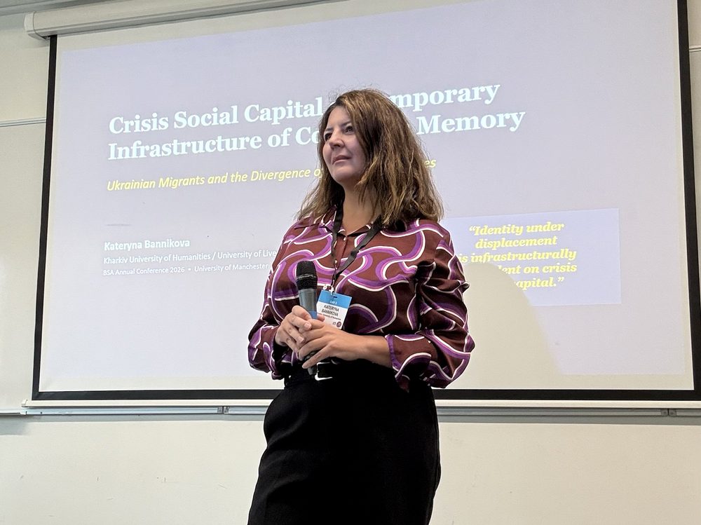 Kateryna Bannikova presenting at the BSA Annual Conference 2026, University of Manchester